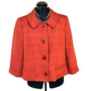 Le Suit Rust Red Cropped Tweed Jacket